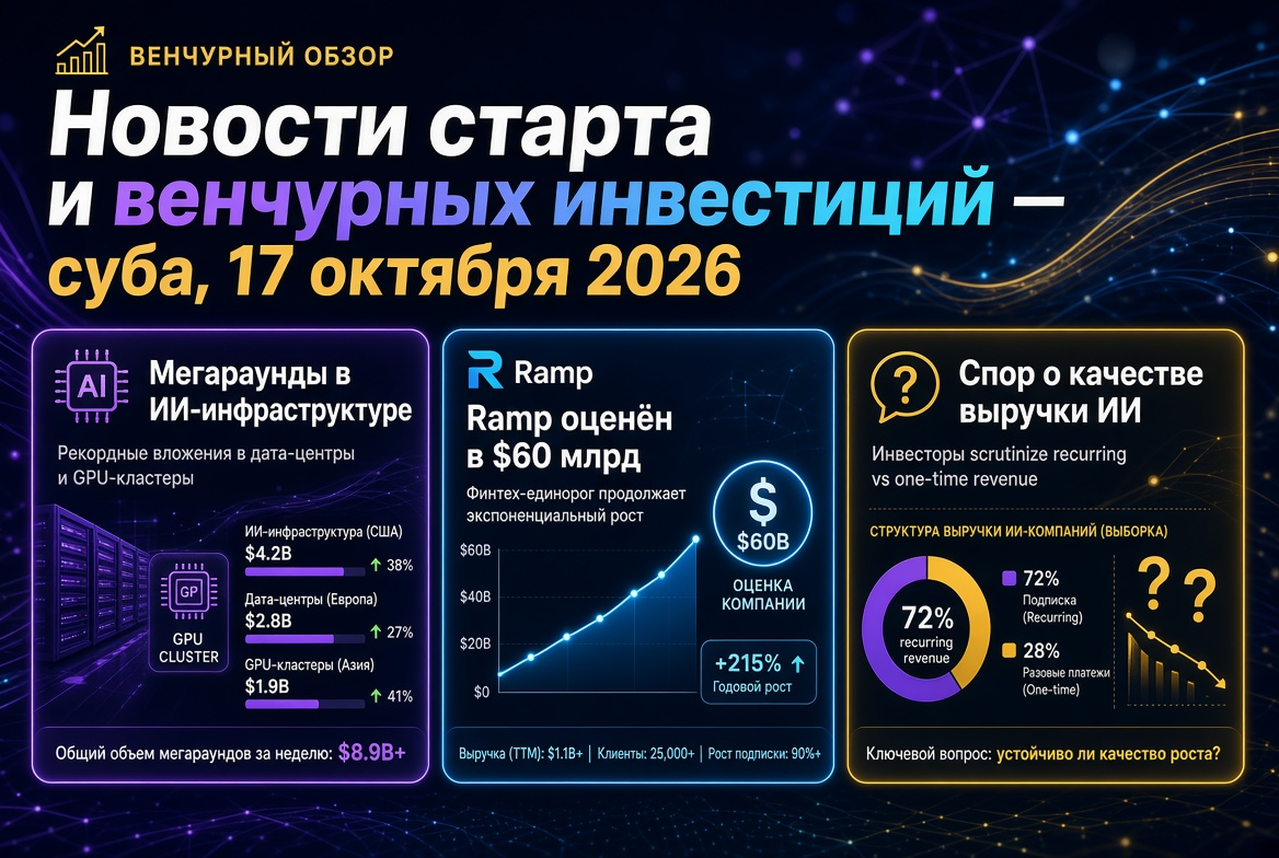 Startup and Venture Investment News — Saturday, 17th October 2026: Mega Rounds in AI Infrastructure, Ramp Valued at $60 Billion and Revenue Quality Debate