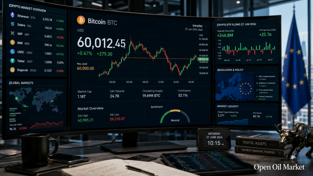 Global Cryptocurrency Market 27 June 2026: Bitcoin, Ethereum, ETF Flows, Stablecoins, and MiCA Regulation
