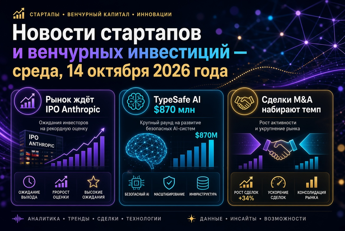 Startup and Venture Capital News — Wednesday, 14th October 2026: Market Awaits Anthropic IPO, TypeSafe AI Raises $870 Million, M&A Deals Gain Momentum