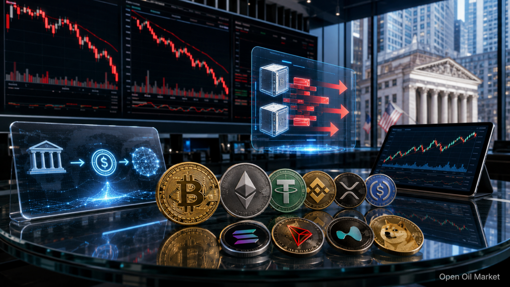 Cryptocurrency News 1 June 2026, Bitcoin and Ethereum amidst trading charts, ETF outflows, stablecoins, and the top 10 cryptocurrencies