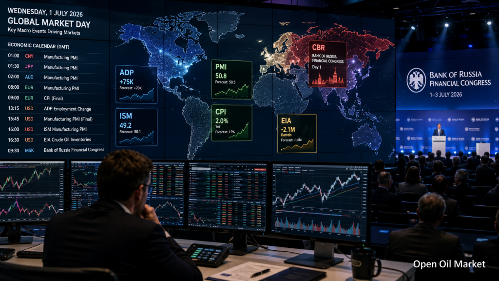 Investor Economic Calendar for 1st July 2026: PMI, inflation, US labour market, oil and the Bank of Russia