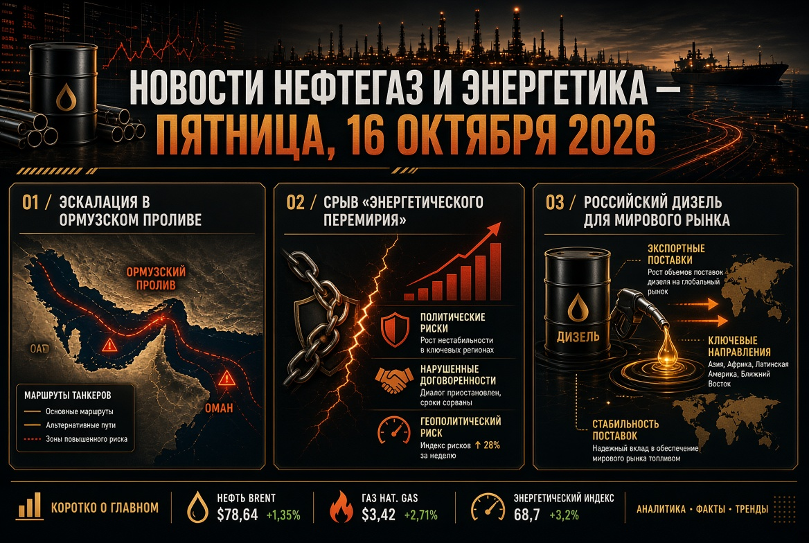 Oil and Gas News and Energy - Friday, 16th October 2026: Escalation in the Strait of Hormuz, Breakdown of the "Energy Truce," and Russian Diesel for the Global Market