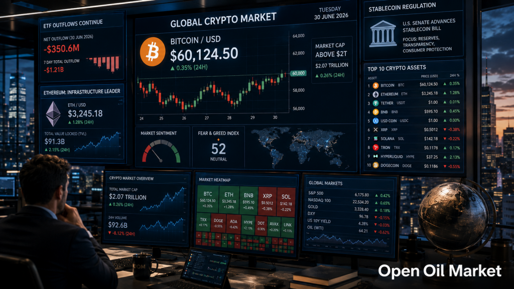 Cryptocurrency Market 30th June 2026: Ethereum, Solana, XRP, BNB, USDT, USDC, and ETF Outflows