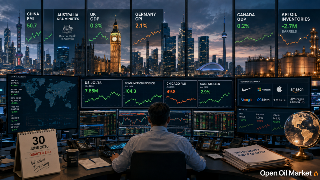 Economic Events and Corporate Reports June 30, 2026: China's PMI, Germany's CPI, US JOLTS, Nike Reports, and API Oil Stocks