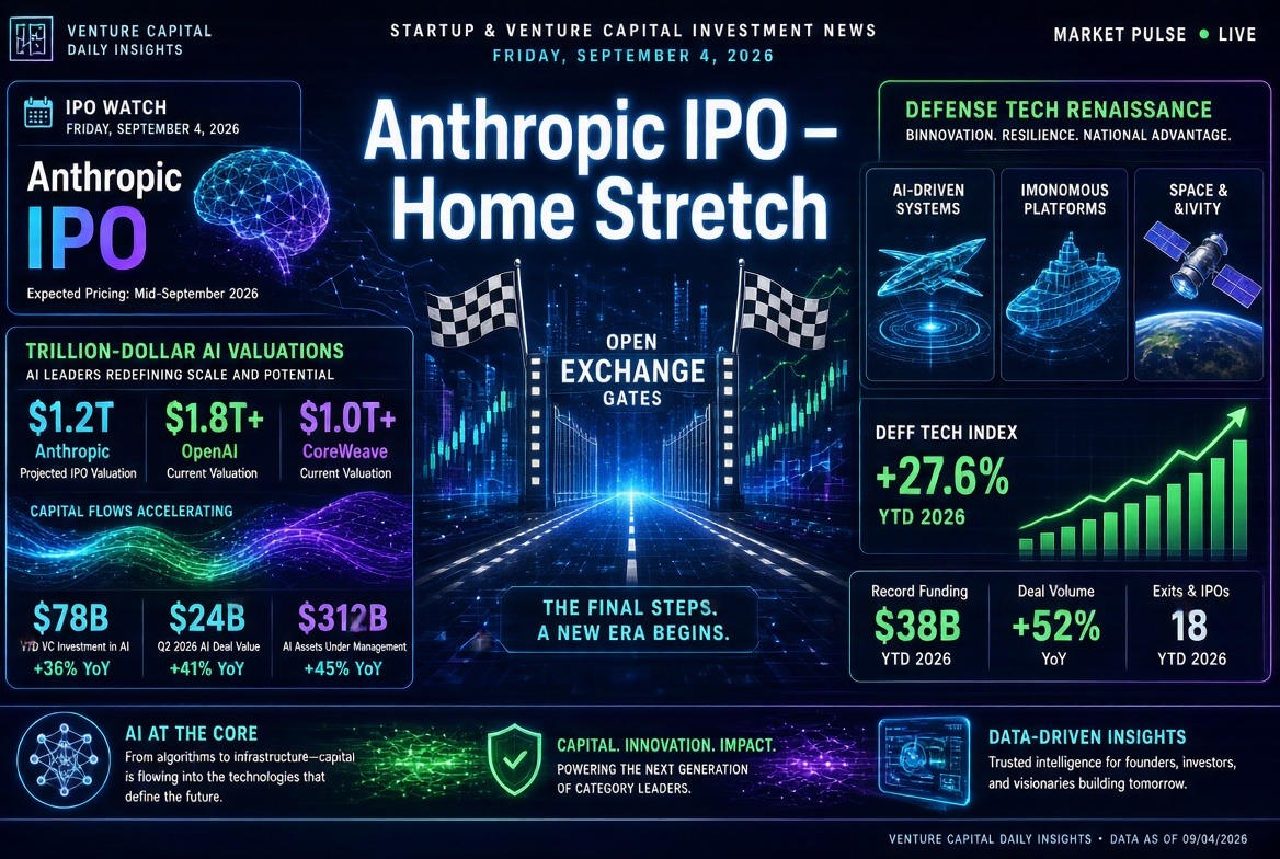 Startup and Venture Capital News — Friday, 4th September 2026: The Home Stretch of Anthropic IPO, Trillion-Dollar AI Valuations, and the Renaissance of Defence Technologies