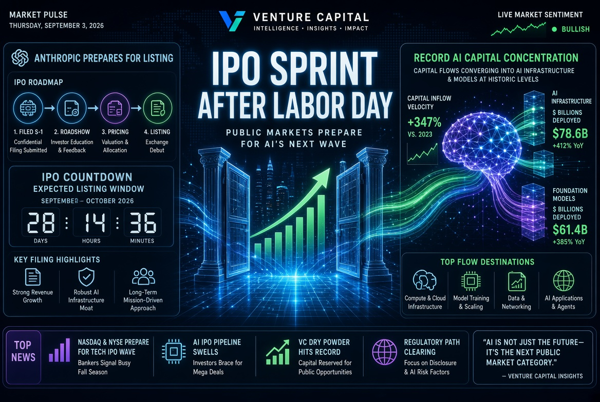 Startups and Venture Investment News — Thursday, 3rd September 2026: IPO Sprint After Labour Day, Anthropic's Preparation for Listing and Record AI Capital