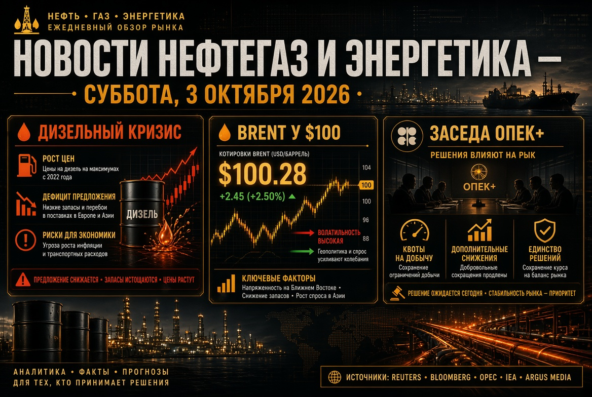 Oil and Gas News — Saturday, 3rd October 2026: Diesel Crisis, Brent at $100 and OPEC+