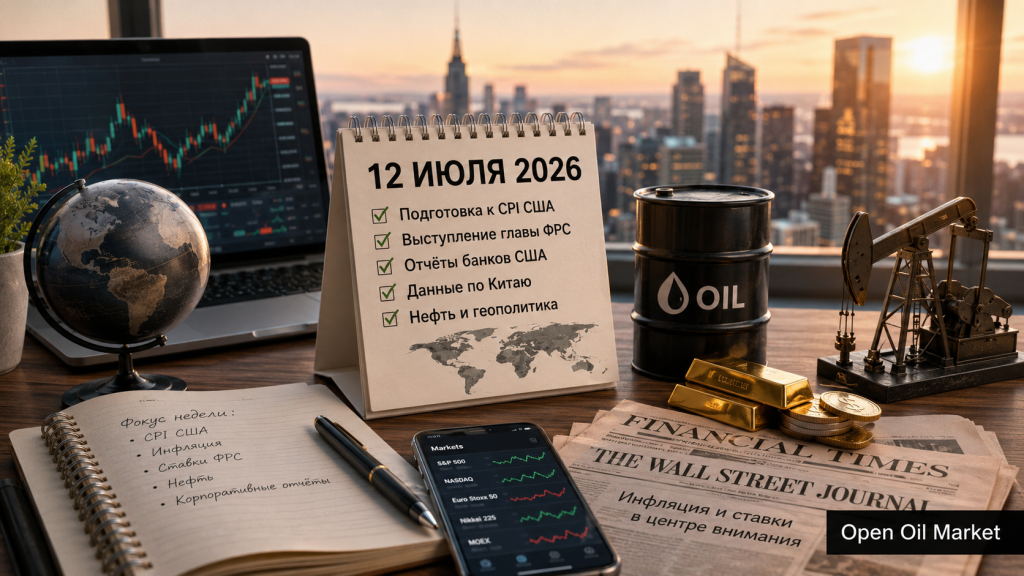 Global Financial Calendar 12 July 2026 with US CPI, Banking Reports, Oil, and Indices S&P 500, Euro Stoxx 50, Nikkei 225, and MOEX