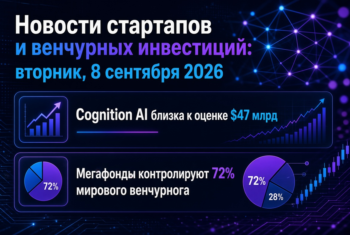 Startup and Venture Investment News: Tuesday, 8th September 2026 — Cognition AI is nearing a $47 billion valuation while mega funds control 72% of the global venture market