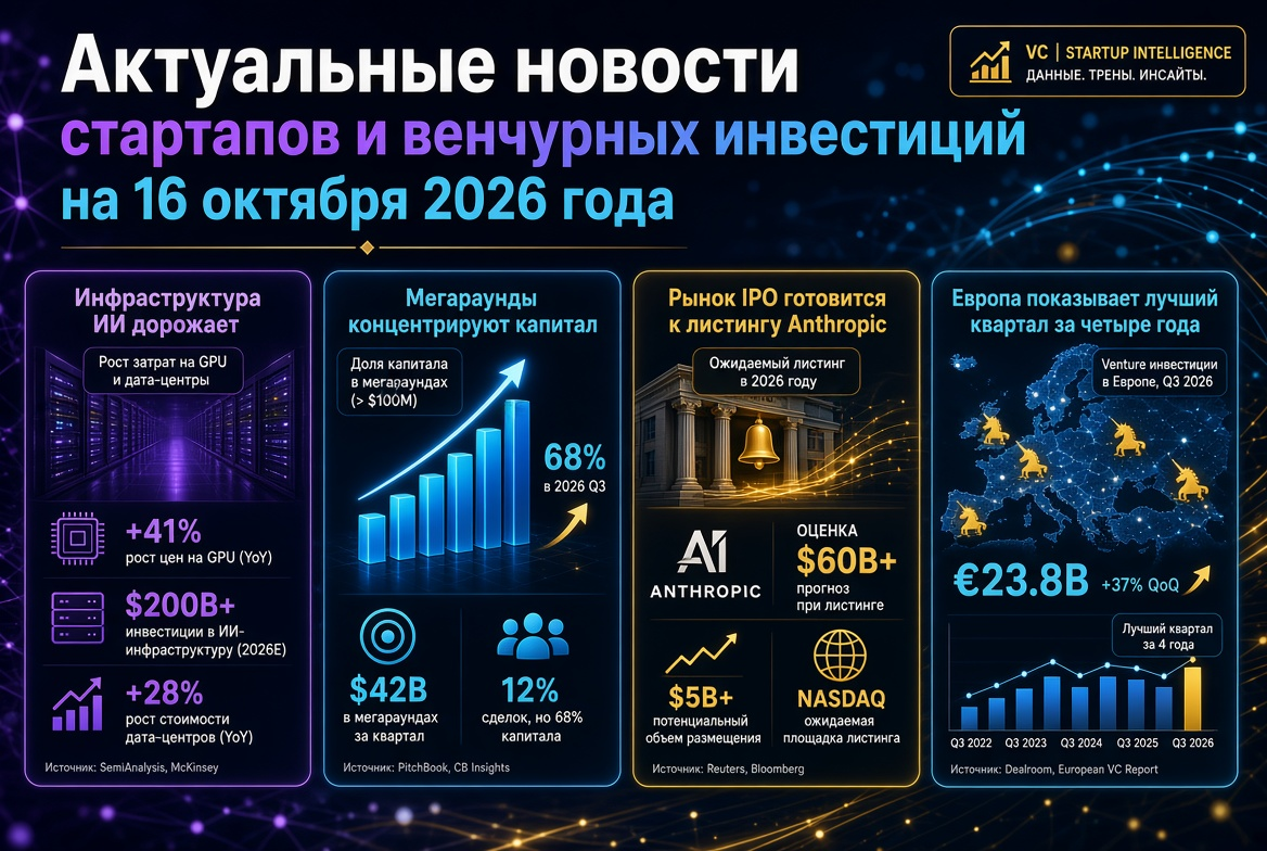 Current Startup and Venture Investment News as of 16 October 2026: AI Infrastructure Cost Increases, Megarounds Concentrate Capital, IPO Market Prepares for Anthropic Listing, and Europe Shows Best Quarter in Four Years