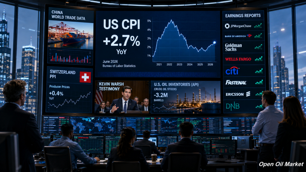 Global Markets on 14 July 2026 — US CPI, China Statistics, API Oil Stocks, and Reports from JPMorgan, Bank of America, Goldman Sachs, Wells Fargo, and Citigroup