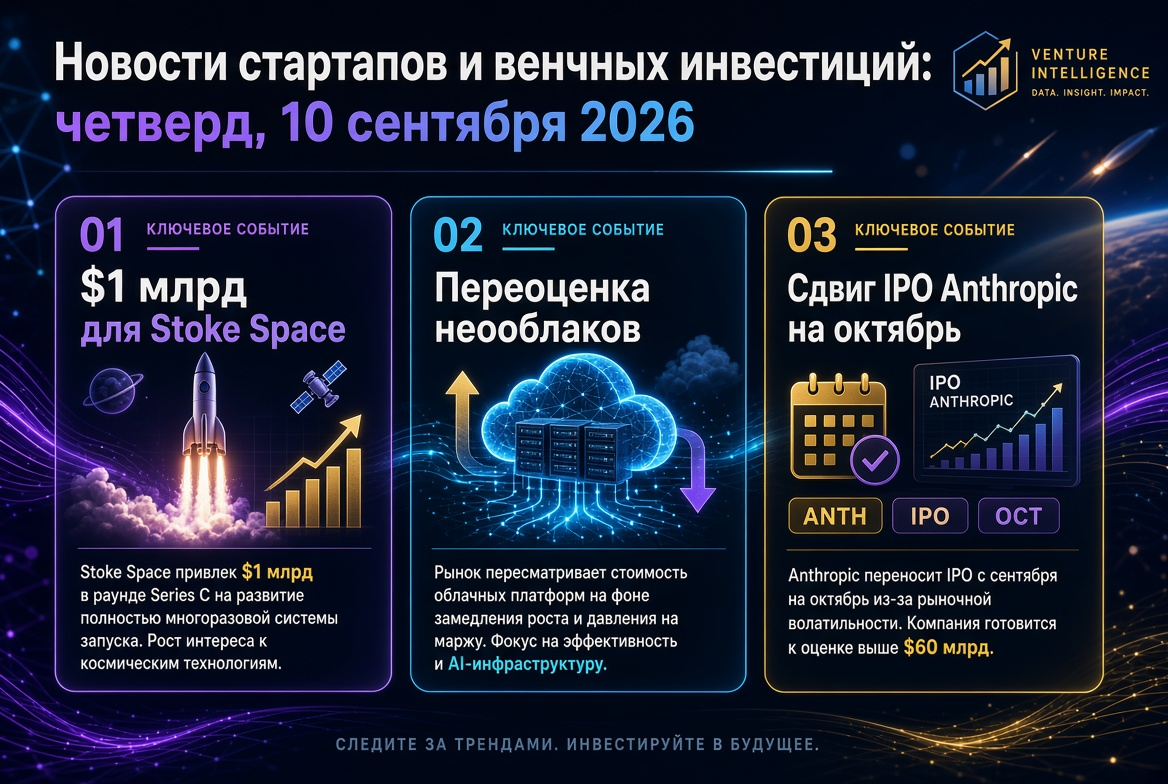 Startup and Venture Capital News: Thursday, 10 September 2026 — $1 Billion for Stoke Space, Reassessment of Cloud Valuations and Shift of Anthropic's IPO to October