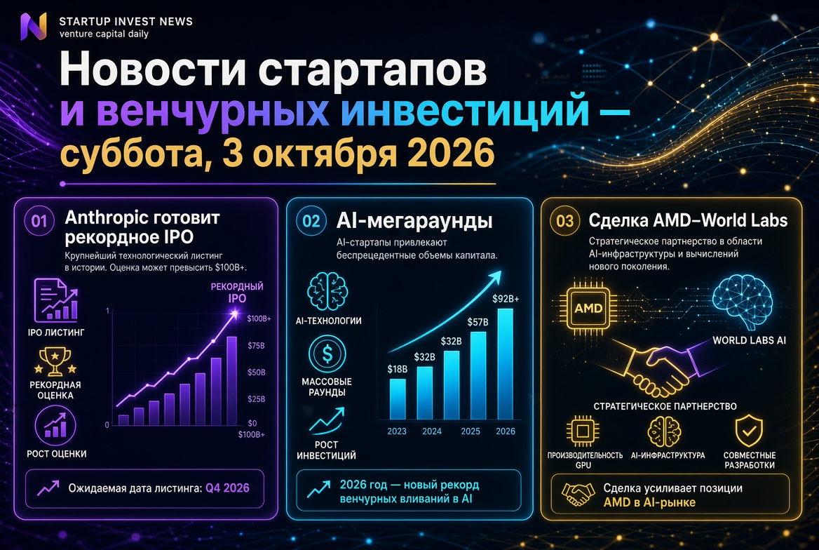 Startup and Venture Investment News — Saturday, 3rd October 2026: Anthropic Prepares Record IPO, AI Mega-Rounds and AMD-World Labs Deal