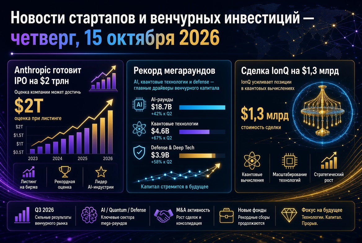 Startup and Venture Investment News — Thursday, 15 October 2026: Anthropic to Prepare $2 Trillion IPO, Record Mega-Rounds and IonQ's $1.3 Billion Deal