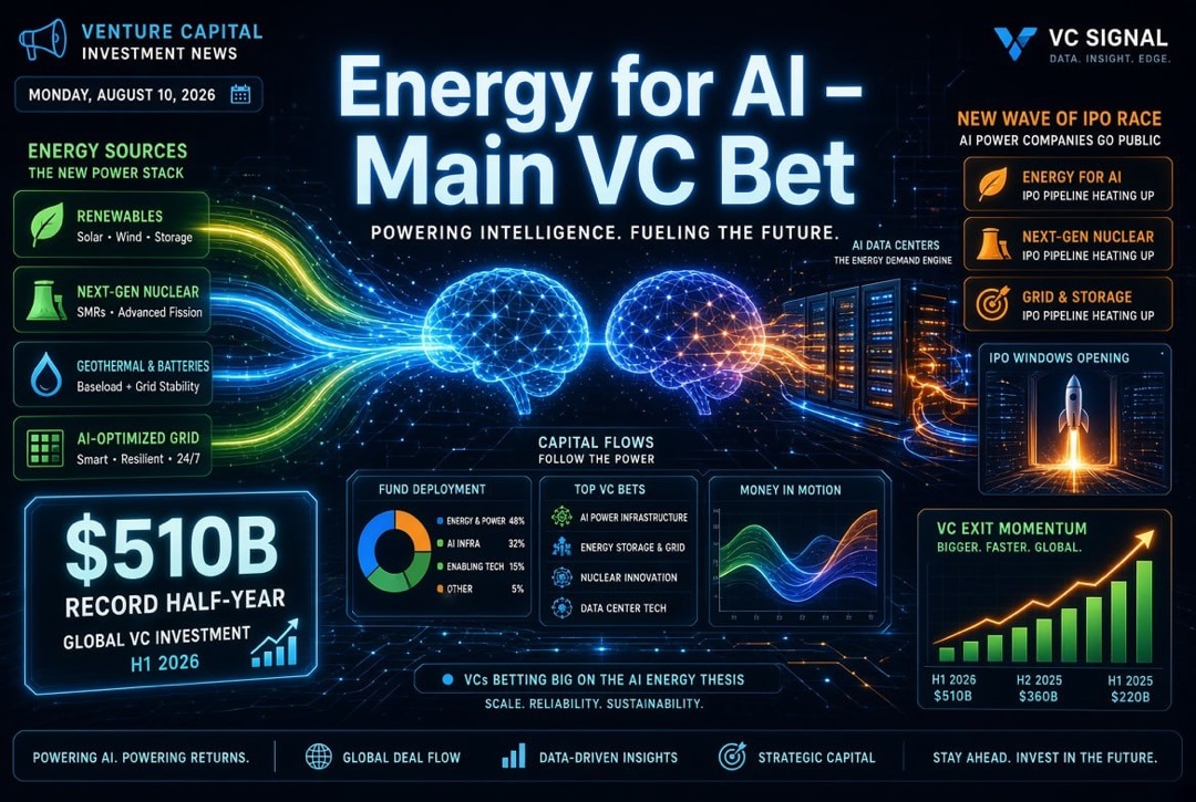 Startup and Venture Capital News - Monday, 10 August 2026: Energy for AI Becomes the Main Venture Bet, Record $510 Billion for the Half-Year and a New Surge in the IPO Race.